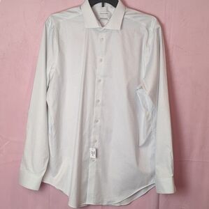 Calvin Klein Blue and White Infinite Non-Iron Slim Tall Button Down Dress Shirt